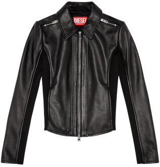 Diesel Leather biker jacket with rib panels Diesel , Black , Dames - 2Xl,Xl,L,M,S,3Xl
