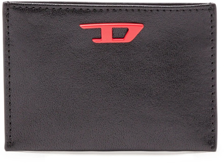 Diesel Leather card holder with red D plaque Diesel , Black , Heren - ONE Size