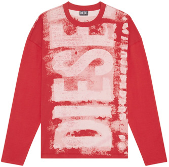 Diesel Long-sleeve T-shirt with smudged logo Diesel , Red , Heren - 2Xl,Xl,L,M,S,Xs,3Xl