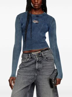 Diesel M-anchor-a Blauw Geribbeld Lange Mouwen T-shirt - maat Middelblauw