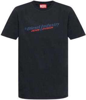 Diesel Marineblauw T-shirt met Diesel Industry Denim Division-logo Navy