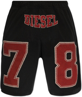 Diesel P-Tain-Short shorts met logo Diesel , Black , Heren - Xl,L,M,S