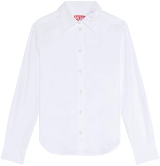 Diesel Poplin shirt with tonal D embroidery Diesel , White , Dames - 2Xl,Xl,L,M,S,3Xl