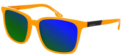 Diesel Rechthoekige Oranje Zonnebril met Donkerblauwe Spiegelglazen Diesel , Orange , Heren - ONE Size