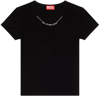 Diesel Ribbed-jersey top with chain necklace Diesel , Black , Dames - Xl,L,M,S,Xs,2Xs