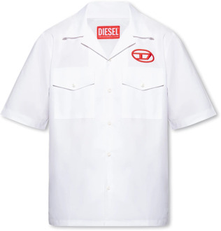 Diesel ‘S-Mac’ shirt met monogram borduursel Diesel , White , Heren - 2XL