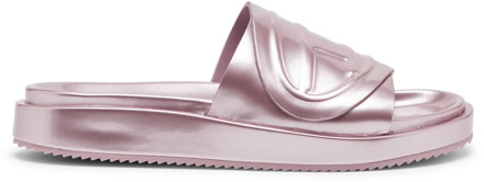 Diesel Sa-Slide D Oval W - Metallic slide sandals with Oval D strap Diesel , Purple , Dames - 38 Eu,41 Eu,36 Eu,35 Eu,40 Eu,39 Eu,42 Eu,37 EU
