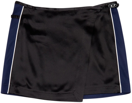 Diesel Short wrap skirt in satin and double knit Diesel , Black , Dames - 2Xl,Xl,L,M,3Xl