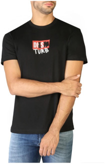 Diesel Slim Fit Logo Applique T-shirt Diesel , Black , Heren - XS