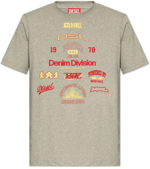 Diesel T-Just-N14 T-shirt met print Diesel , Gray , Heren - 2Xl,Xl,L,M,S