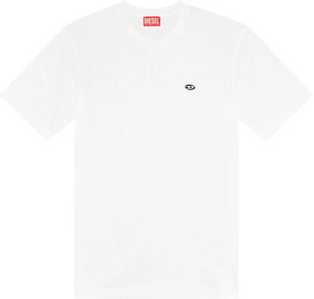 Diesel T-shirt met oval D-patch Diesel , White , Heren - 2Xl,Xl,M