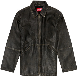Diesel Treated leather jacket with raw edges Diesel , Black , Heren - Xl,L,M