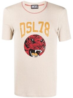Diesel Unisex Volwassenen DSL78 Logo Ribbelt T-Shirt (Beige) - maat