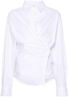 Diesel Witte Katoenen Logodetail Shirt Diesel , White , Dames - Xl,L