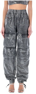 Diesel Zwarte Cargo Jeans met Paillet Effect Diesel , Black , Dames - W26