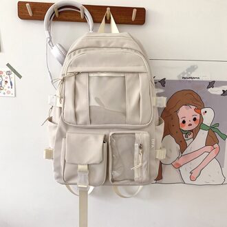 Difa Waterdichte Nylon Vrouwen Rugzak Vrouwelijke Multi-Pocket Reistas College Schooltas Transparante Pocket Laptop Rugzak beige / enkel en alleen backpack