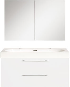 Differnz Badkamermeubelset Differnz Somero Met Keramiek Wastafel 100 cm Hoogglans Wit (Inc. Spiegelkast)