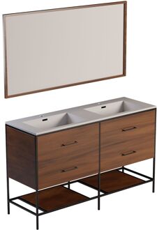 Differnz Badmeubelkast Differnz Industrial 140 met Wastafel en Spiegel Bruin Eiken