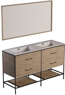 Differnz Badmeubelkast Differnz Industrial 140 met Wastafel en Spiegel licht Bruin Eiken