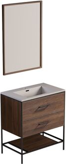 Differnz Badmeubelkast Differnz Industrial 75 met Wastafel en Spiegel Bruin