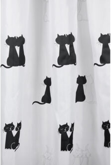 Differnz Douchegordijn Cats – 180 x 200 cm – Verzwaard – 100% Polyester - Wit/Zwart