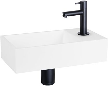 Differnz fonteinset - 36x18.5x9cm - Rechthoek - 1 kraangat - Wit 38.150.05 Zwart mat