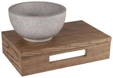 Differnz fonteinset - 40x21x10cm - Rechthoek - 0 kraangaten - grijs/fijn terazzo waskom - Hout bruin eiken SW642467 / SW794607