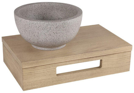 Differnz fonteinset - 40x21x10cm - Rechthoek - 0 kraangaten - grijs/fijn terazzo waskom - Hout licht eiken SW642466 / SW794607