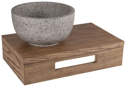 Differnz fonteinset - 40x21x10cm - Rechthoek - 0 kraangaten - grijs/grof terazzo waskom - Hout bruin eiken SW642467 / SW794604