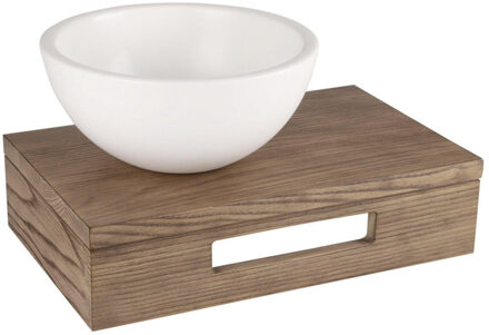 Differnz fonteinset - 40x21x10cm - Rechthoek - 0 kraangaten - wit mat keramieken waskom - Hout bruin eiken SW642467 / SW705517