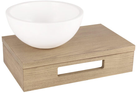 Differnz fonteinset - 40x21x10cm - Rechthoek - 0 kraangaten - wit mat keramieken waskom - Hout licht eiken SW642466 / SW705517