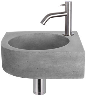 Differnz Fonteinset Cleo Beton Donker Grijs Gebogen Kraan Mat Chroom Grijs, Zilver