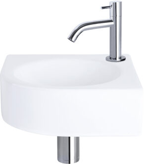 Differnz Fonteinset Cleo Keramiek Gebogen Kraan Chroom Wit, Zilver