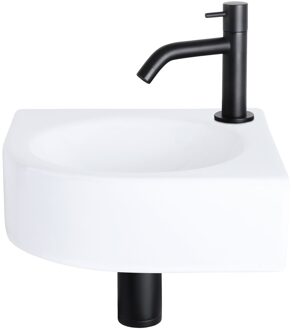 Differnz Fonteinset Cleo Keramiek Gebogen Kraan Mat Zwart Wit, Zwart