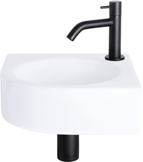 Differnz Fonteinset Cleo Keramiek Gebogen Kraan Mat Zwart Wit, Zwart