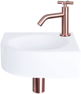 Differnz Fonteinset Cleo Keramiek Gebogen Kraan X Rood Koper Koper, Wit