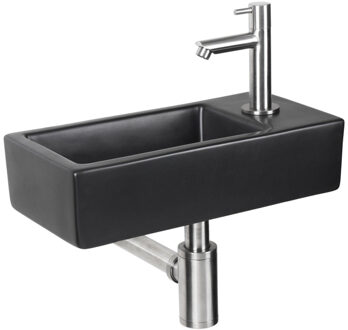 Differnz Fonteinset Differnz Hator 37.5x18.5x9 cm Keramiek Mat Zwart Met Recht Kraan Chroom