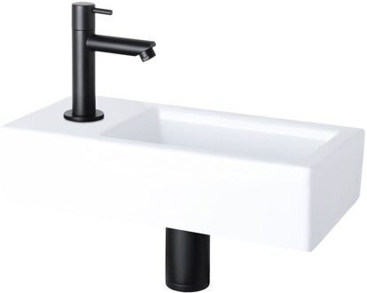 Differnz Fonteinset Differnz Helios 37.5x18.5x9.5 cm Wit Met Rechte Kraan Links Mat Zwart Differnz