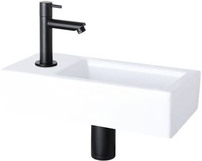 Differnz Fonteinset Differnz Helios 37.5x18.5x9.5 cm Wit Met Rechte Kraan Links Mat Zwart