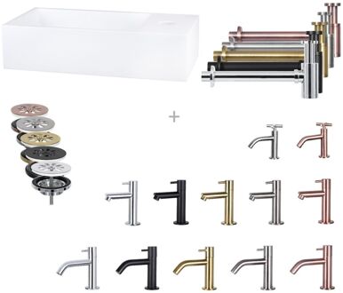 Differnz Fonteinset Differnz Mix En Match Keramiek 36x18.5x9 cm Wit (Keuze Uit 5 Kleuren Kranen)