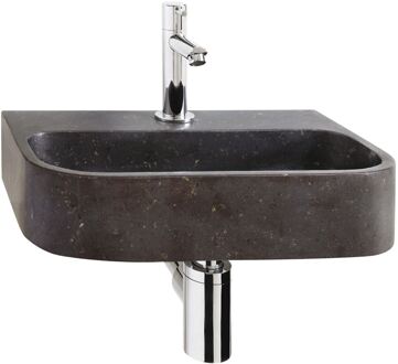 Differnz Fonteinset Differnz Ovale Ovaal - 38x24x7cm - Natuursteen Chroom Toiletkraan Sifon Plug