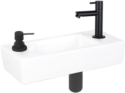 Differnz Fonteinset Differnz Sapon Rechts 42.5x18.5x9 cm Geintegreerde Zeepdispenser Keramiek Wit Differnz