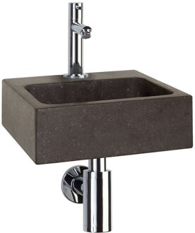 Differnz Fonteinset Differnz Square Rechthoek 28x27x9cm Natuursteen Chroom Toiletkraan Sifon Plug