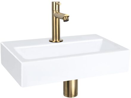Differnz Fonteinset Flat Keramiek Rechte Kraan Mat Goud Goud, Wit