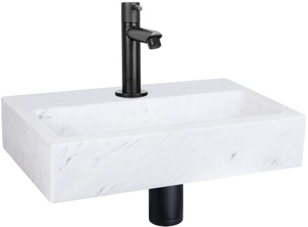 Differnz Fonteinset Flat Marmer Rechte Kraan Mat Zwart Wit, Zwart