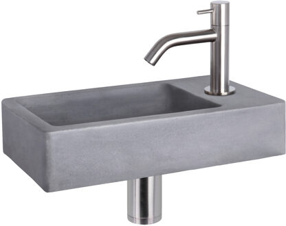 Differnz Fonteinset Force Beton Donker Grijs Gebogen Kraan Mat Chroom Grijs, Zilver