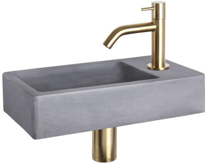 Differnz Fonteinset Force Beton Donker Grijs Gebogen Kraan Mat Goud Goud, Grijs