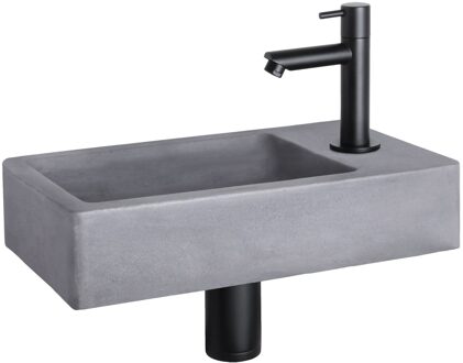 Differnz Fonteinset Force Beton Donker Grijs Rechte Kraan Mat Zwart Grijs, Zwart