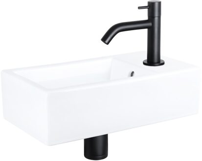 Differnz Fonteinset Force Keramiek Gebogen Kraan Mat Zwart Wit, Zwart