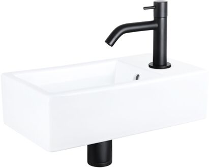 Differnz Fonteinset Force Keramiek Gebogen Kraan Mat Zwart Wit, Zwart